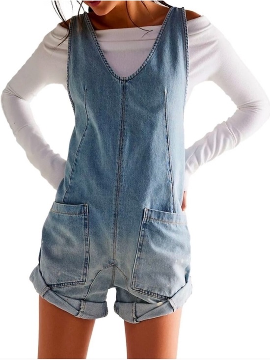 We The Free Pants - We the Free Denim Short Overalls Romper - Blue